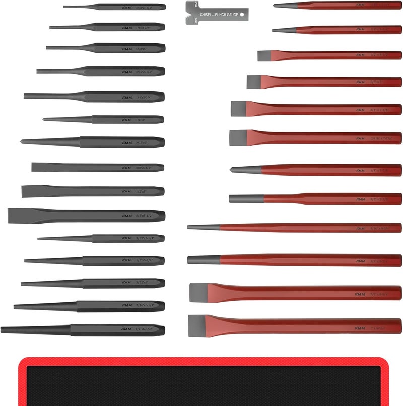 AMM 28 PCS Heavy Duty Punch and Chisel Set, Including Taper Punch, Cold Chisels, Pin Punch and Center Punch, Cr-V, Ideal for Working with Wood, Metal, Automotive, Sculpture, etc - Image 1